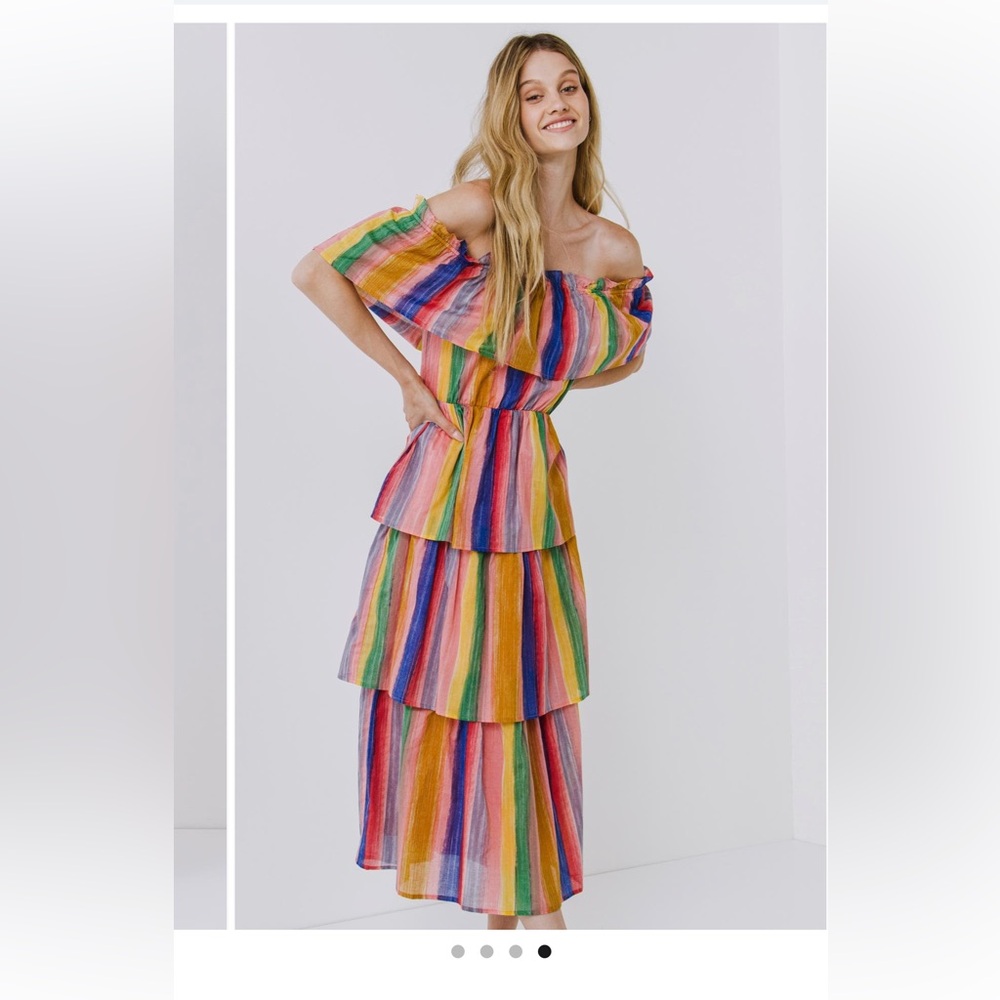 English Factory striped off the shoulder cotton Dress